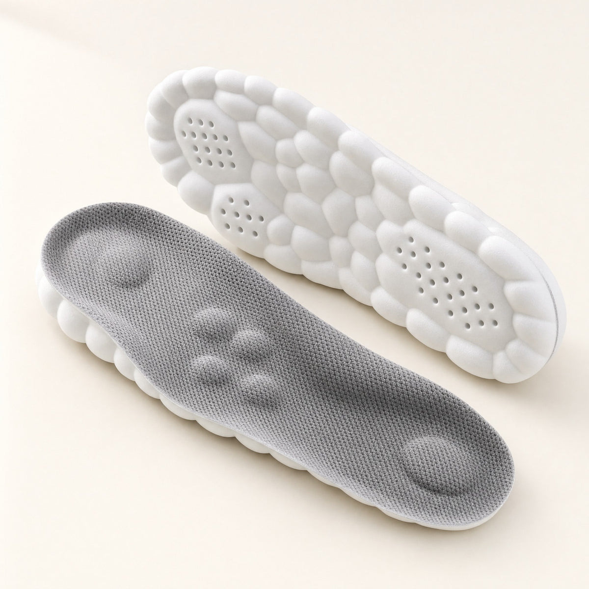 NimbleSole cloud comfort insoles, grey massage-nub top and white cushioned base