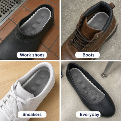 NimbleSole insoles in work shoes, boots, sneakers and everyday shoes
